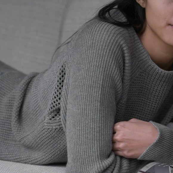 Lunya Pima cotton alpaca waffle knit sweater in Charcoal, sz L - Picture 4 of 11